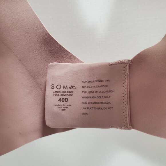 Soma Vanishing Back Full Coverage Nude Beige Underwire‎ Full Figure Bra Size 40D - Picture 3 of 4